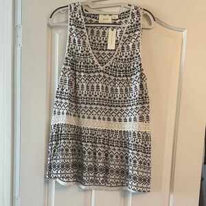 Maeve Black and White Patterned Tank Top